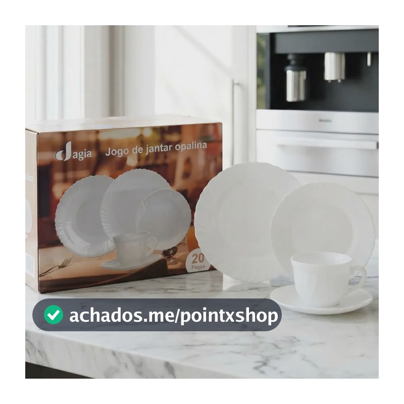 Jogo De Jantar 20 Pecas Com Prato E Xicara Opalina Branco