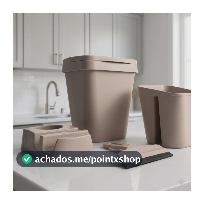 Kit Pia Cozinha 04 Pçs Rodo Lixeira Deterg Porta Talher Bege Bege
