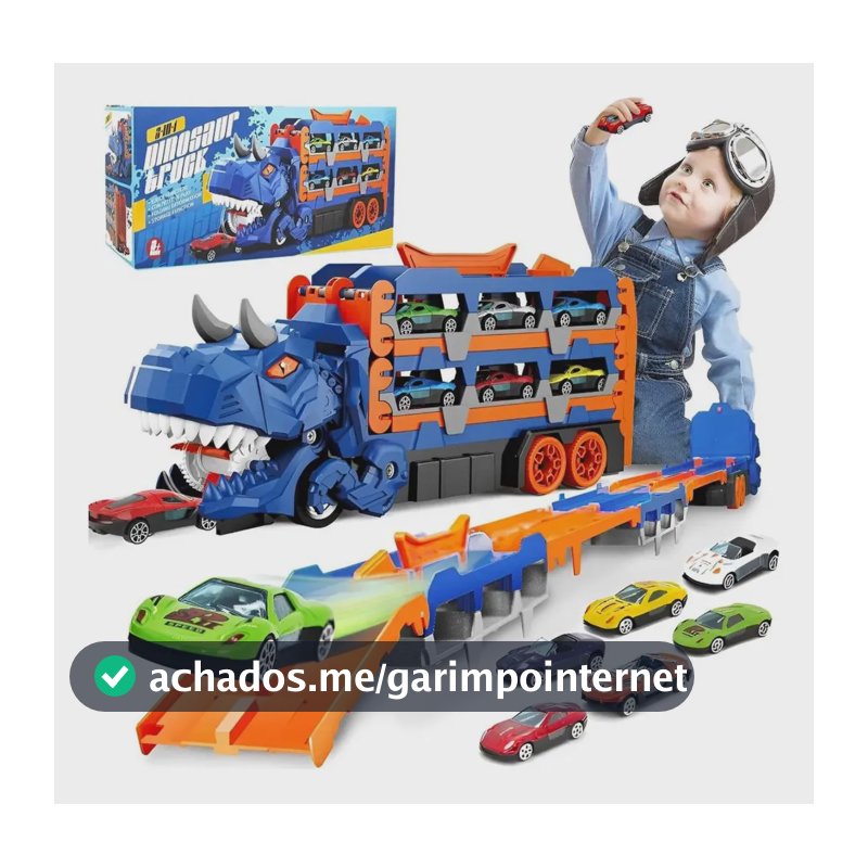 Brinquedo Caminhão Dinossauro De Engolir 6 Carrinhos Transformável Pista Grande Maleta Infantil 7 Em 1 Azul Presente Compatível Com Hot Wheels Super Brasileirinho
