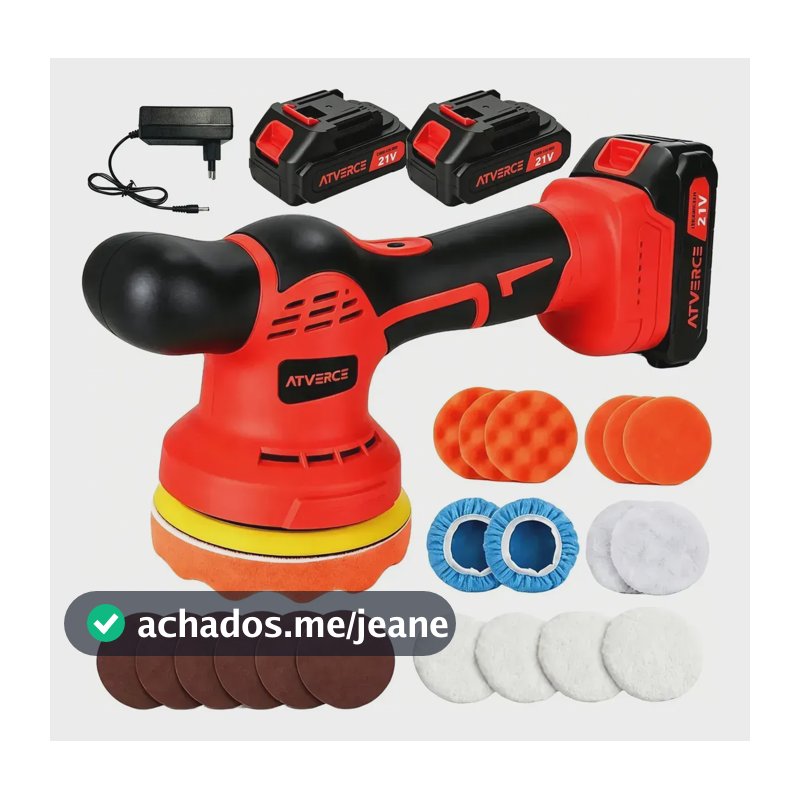 Politriz Roto Orbital Automotiva Sem Fio a Bateria 21V com 2 Baterias Recarregáveis, Kit Completo para Polimento e Enceramento de Carros