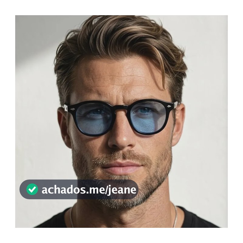 Oculos De Sol Redondo Masculino Feminino Premium Lente Clara Preto E Azul