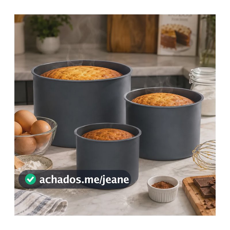 Kit 3 Forma Assadeiras Silicone Redonda Alta Bolo Bento Cake Cinza-escuro