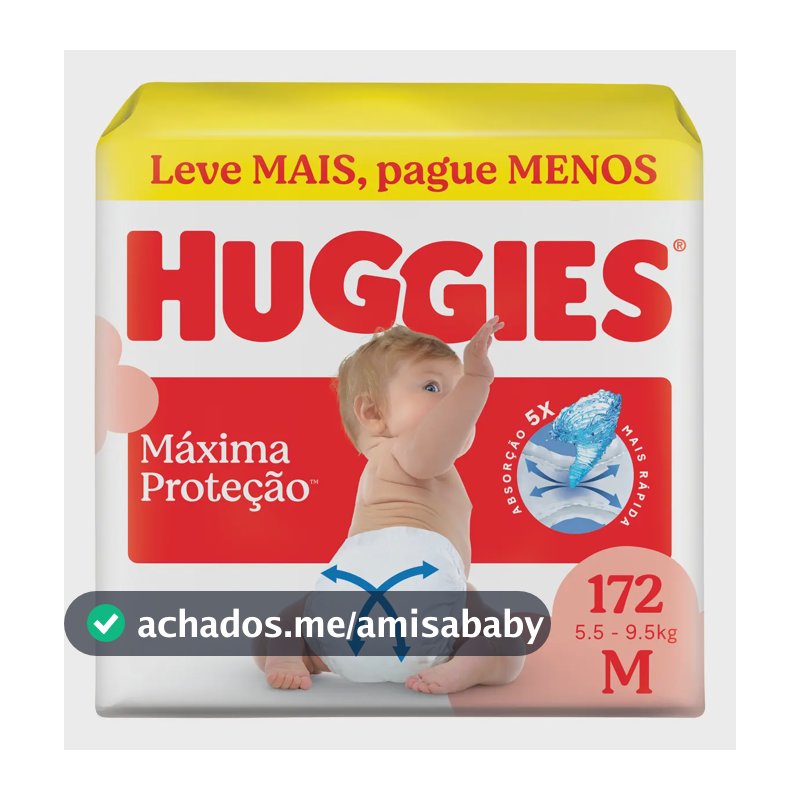 Huggies Fralda Descartável Máxima Proteção M - 172 Un