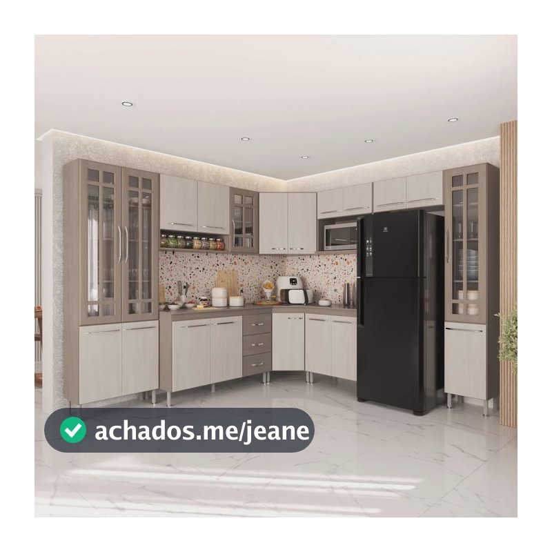 Armário De Cozinha Modulada Completa Fidelitá Paris 9 Peças 515cm 20 Portas 3 Gavetas Com Tampo Nogal/salinas