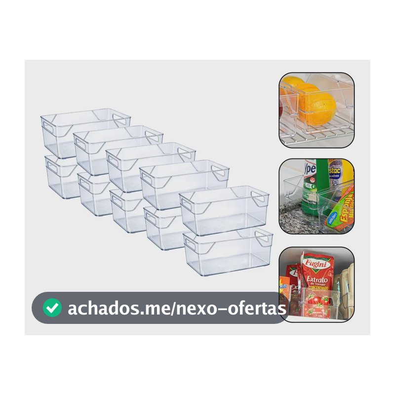 Kit 10 Organizadores Multiuso Para Geladeira, Cozinha E Despensa Em Acrílico Transparente