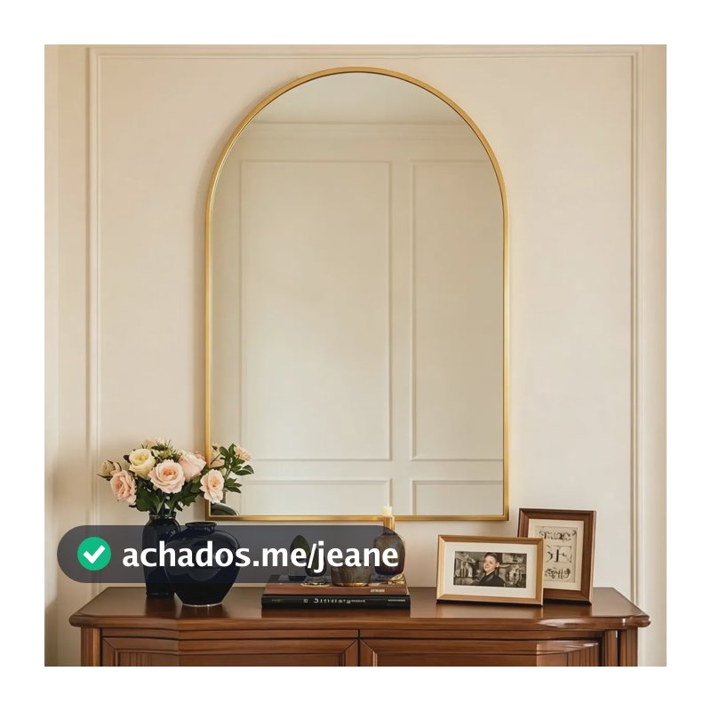 Espelho Arqueado para Parede 60x40cm com Moldura de Alumínio Dourado e Vidro HD Anti-Quebra