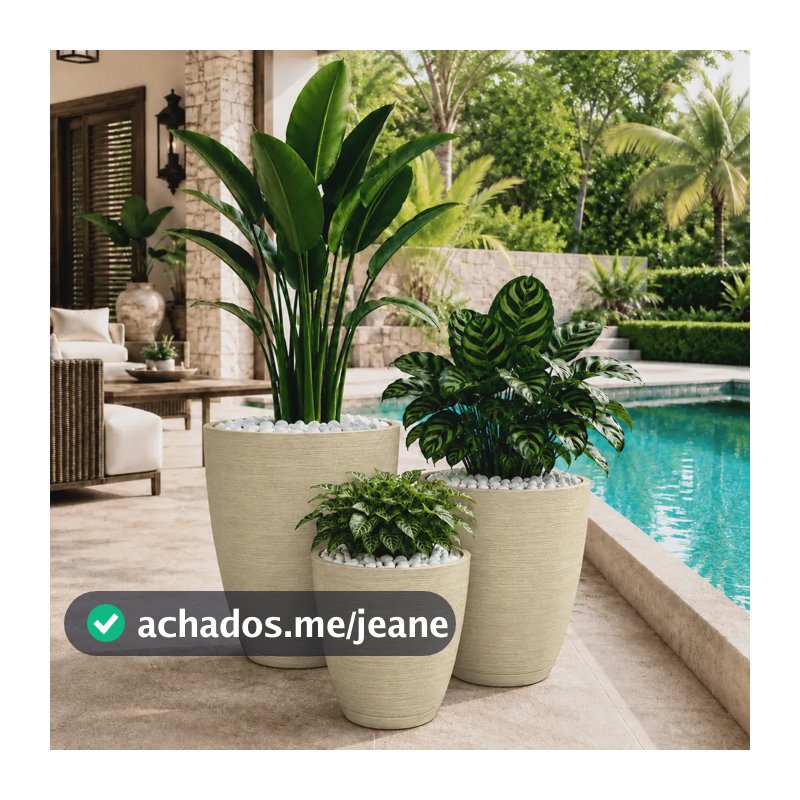 Kit 3 Vasos Plantas Flores Decorativo Grande Alto Escovado Bege