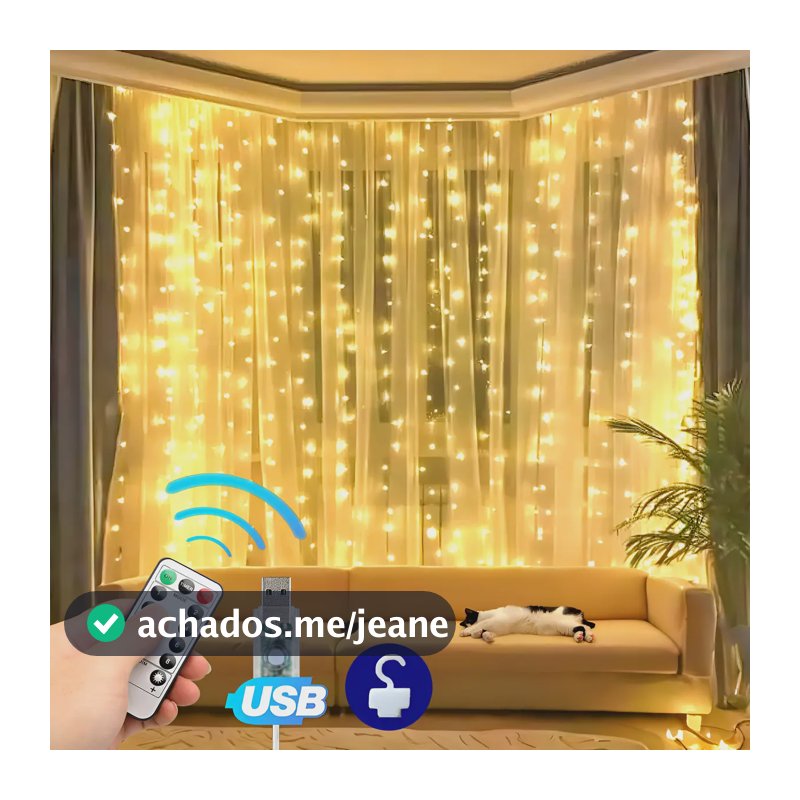 Luz De Cortina 300 Leds 3x3 M Decoração Festas Casamentos Amarelo 127/220v