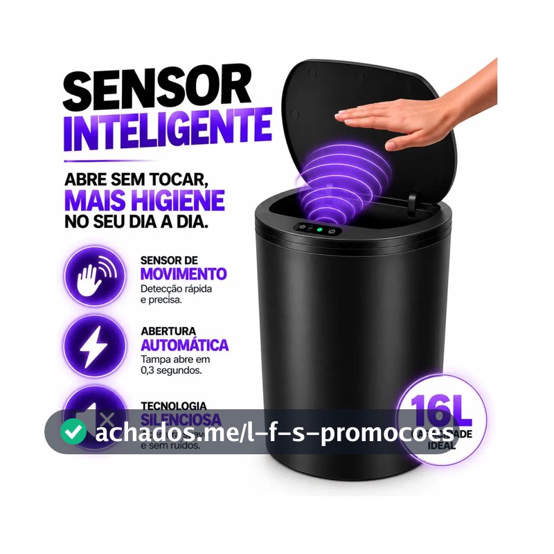 Lixeira Inteligente Automática Redonda Recarregável USB‐C Sensor para Cozinha Banheiro Escritório