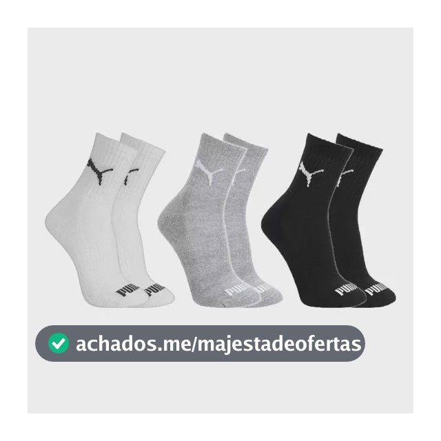 Kit 3 Pares Meias Puma Cano Médio Alto Atoalhada Original