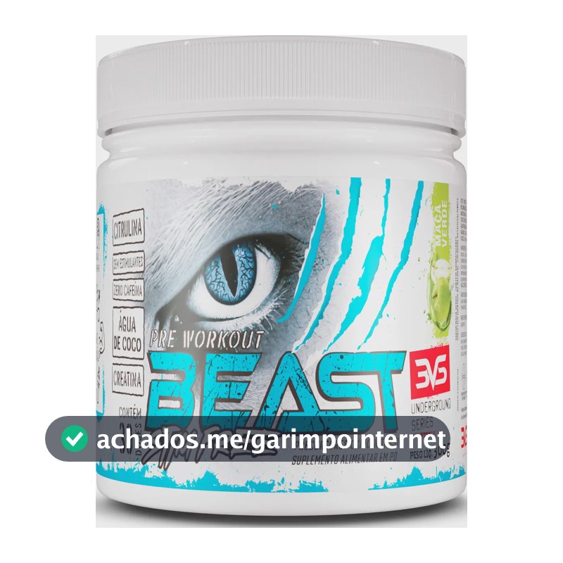 PRÉ TREINO SEM CAFEÍNA BEAST 300g - Sabor Maçã Verde - Fórmula Exclusiva com Citrulina, Beta Alanina, Creatina, Água de Coco, Arginina, Taurina e Tirosina