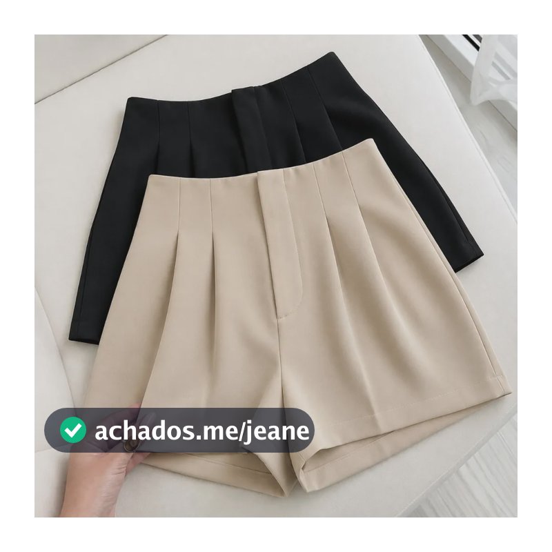 Kit 2 Shorts Alfaiataria Feminina Cintura Alta Moda Verão Preto E Bege Liso G