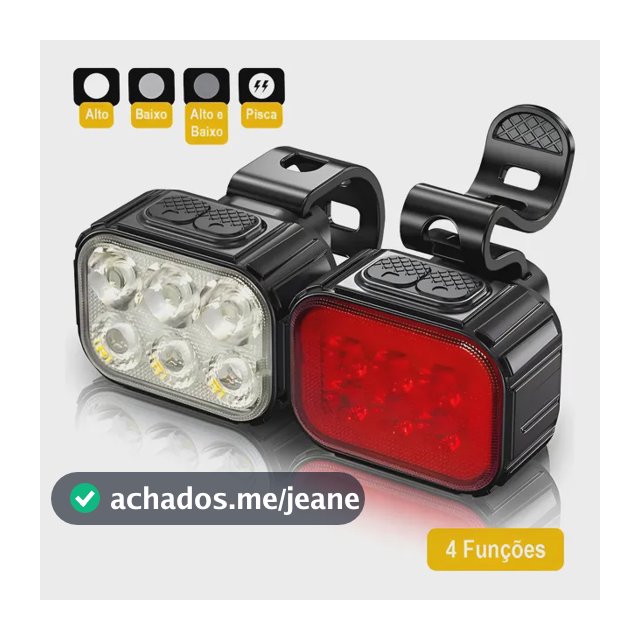 Kit Lanterna E Farol Bicicleta Potente 6 Leds Recarregável Preto