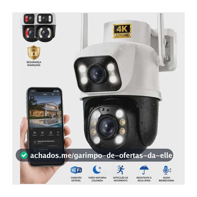 Câmera de Segurança Wi-Fi iCSee/Yoosee A28B 4K Dupla Lente Visão Noturna Colorida Full Hd Externa Prova D'água Ip66 Sensor Movimento Woosh