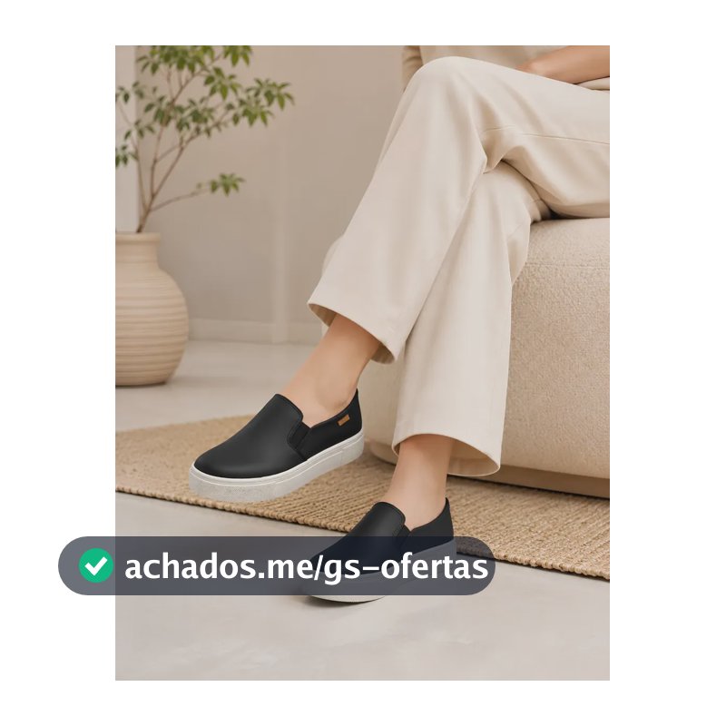 Tênis Moleca Plataforma Slip-on Calce Fácil Confortável Preto Liso 37 Br