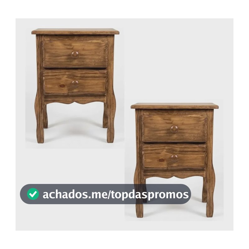 Jogo 2 Mesas De Cabeceira Cama Sala 2 Gavetas Madeira Quarto Puxador Madeira Rústico