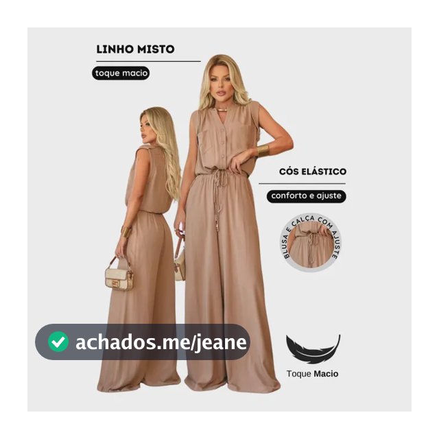 Conjunto Feminino Pantalona E Camisa Sem Mangas Linho Misto