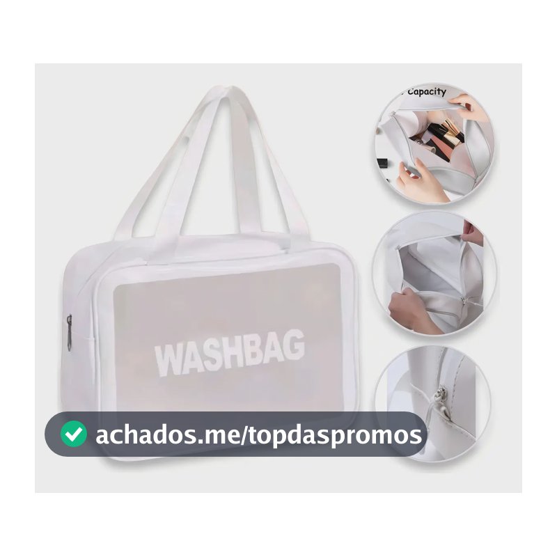 Bolsa Feminina Transparente Necessaire Maquiagem Grande Cor Branco