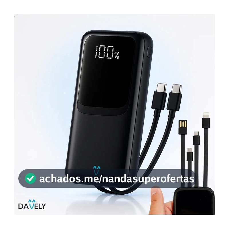 Power Bank 20.000mAh 22.5W Carga Rápida Com Display Digital Carregador Portátil Carga Rápida Premium Compatível Com Todos Os Celulares Iphone Android IOS apple xiaomi LG Samsung Motorola -Marca Davely
