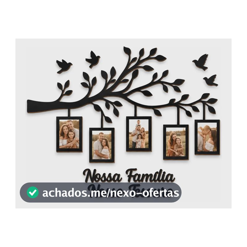 Porta Retrato Árvore Família 5 Fotos 10x15 Mdf Preto Preto Árvore Família