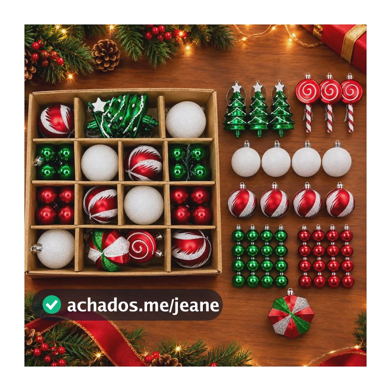Kit 47 Bolas Natal Enfeites Arvore Decoração Vermelho Luxo Verde, Vermelho E Branco