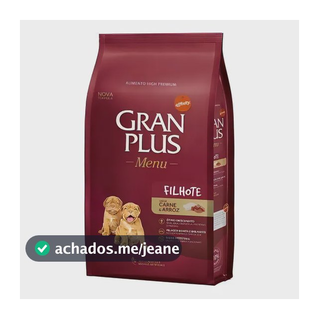 Ração Seca Gran Plus Menu Seca Filhote Cão Sabor Carne e Arroz 15kg