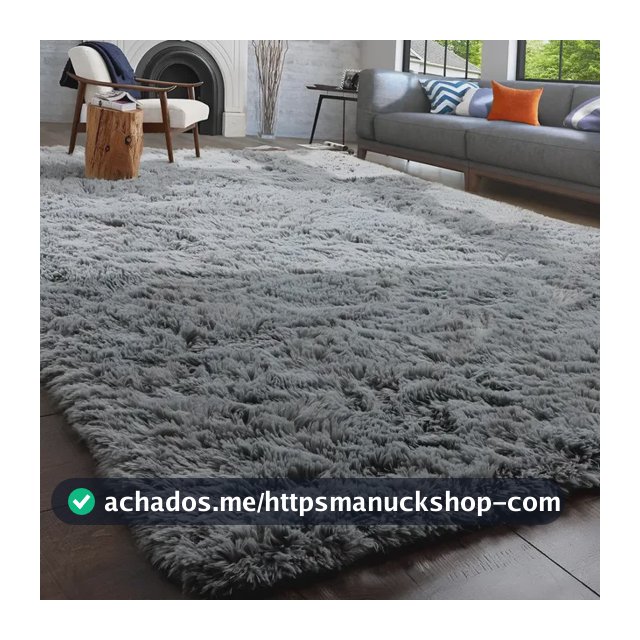 Tapete Decorativo Felpudo 2,00x1,50 Sala Quarto Escritório Cor Cinza Liso Pelo Alto Casa Laura Enxovais