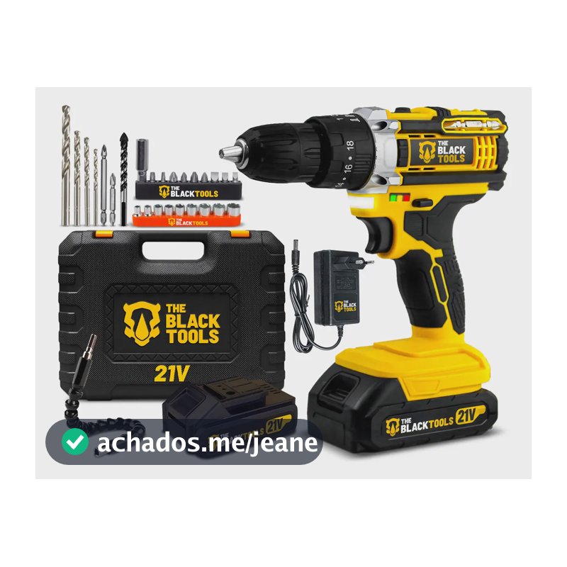 Furadeira Parafusadeira De Impacto 21v Com 2 Baterias Velocidade Ajustável 3/8 10mm Maleta E Acessorios Profissional The Black Tools