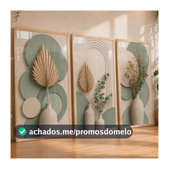 Quadros Decorativos Sala Folha Verde Bege Neutro Boho 122x60 Carvalho