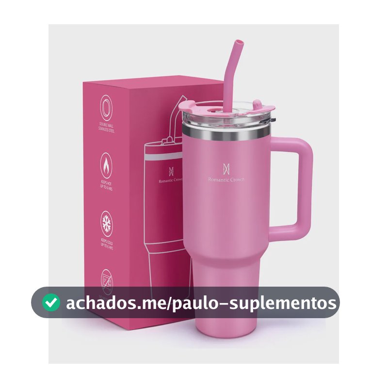 Copo Térmico Inox 1,2l Com Alça, Tampa, Canudo Inox E Escova Cor Rosa Lisa
