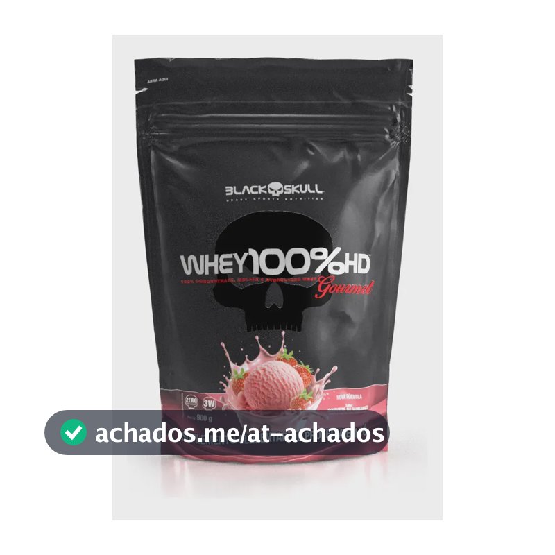 Whey 100%hd Gourmet 900g Refil Black Skull Sabor Morango
