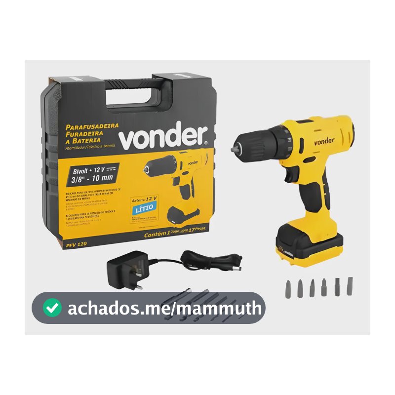 Parafusadeira Furadeira A Bateria 3/8  12 V Pfv 120 Vonder Amarelo 127/220v 50 Hz/60 Hz