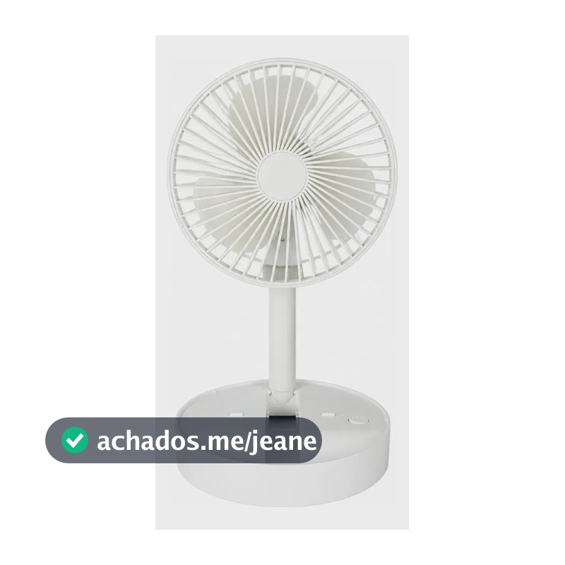 Ventilador Recarregável Dobrável Portátil 3 Velocidades Branco