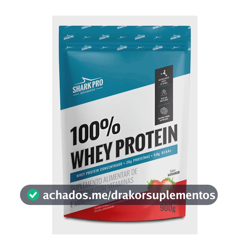 100% Whey Protein Conc Refil 900g Grow Soldiers - Shark Pro Sabor Morango