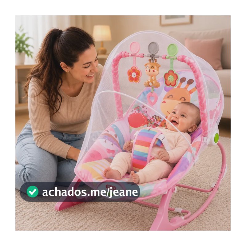 Cadeira de Descanso Musical Bambinelli Rocker para Bebê com Mosquiteiro, até 18kg - Rosa