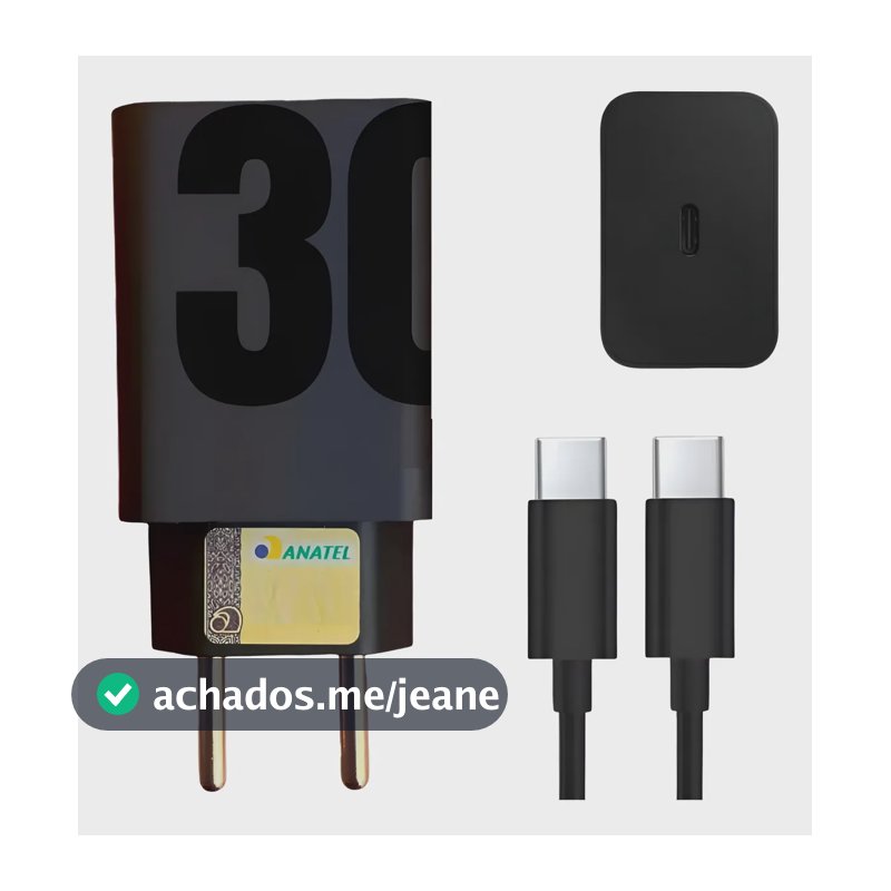 Carregador Turbo Tipo C Usb-c 30w Pd Com Cabo 110v/220v Preto