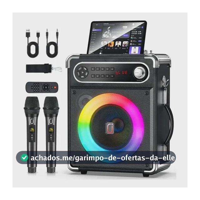 JYX S55 Caixa de Som Microfone Karaoke Bluetooth Portátil 400W com 2 Microfones Sem Fio, Caixas Bluetooth TWS, LED, FM, USB, TF, AUX, Bateria 15H, Caixa de Som pra Micrfone