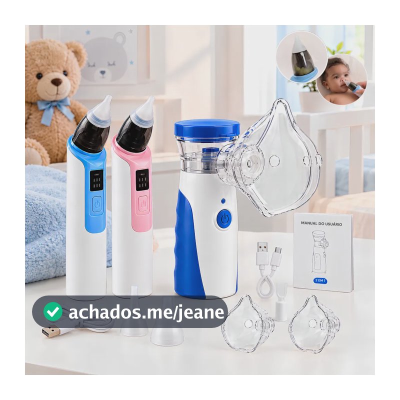 Kit Sugador Aspirador Nasal Bebê Nebulizador Limpeza Nariz Azul-aço