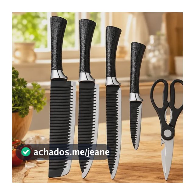 Jogo De Facas Inox 6 Peças Premium Corte Cozinha Churrasco Preto