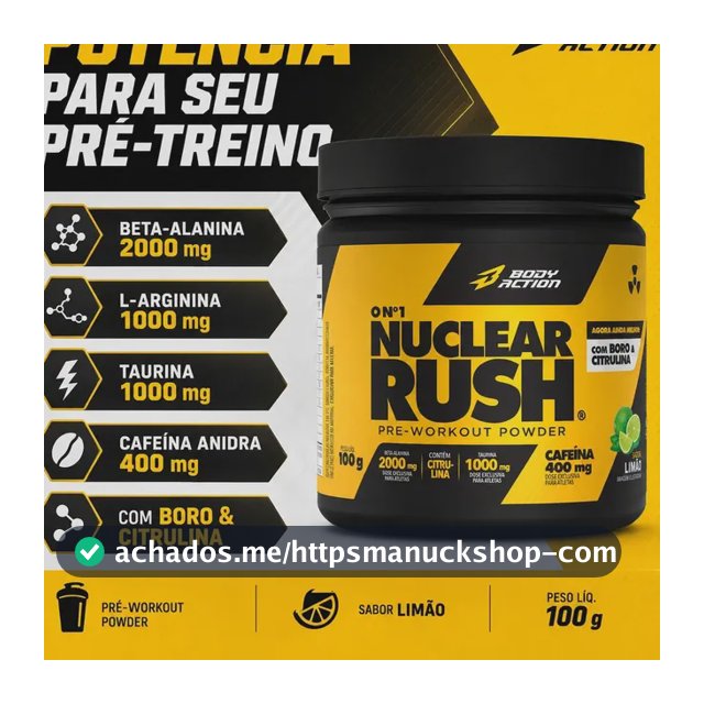 Pré Treino Nuclear Rush Bodyaction 100g Limão