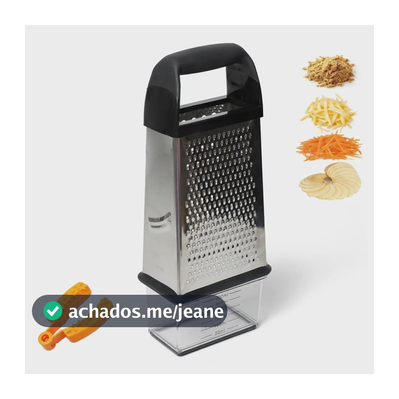 LUMAI Ralador de Queijo e Legumes Fatiador 4 em 1 Aço Inox Premium com Cesto Removível Base Antiderrapante com Protetor de Dedos