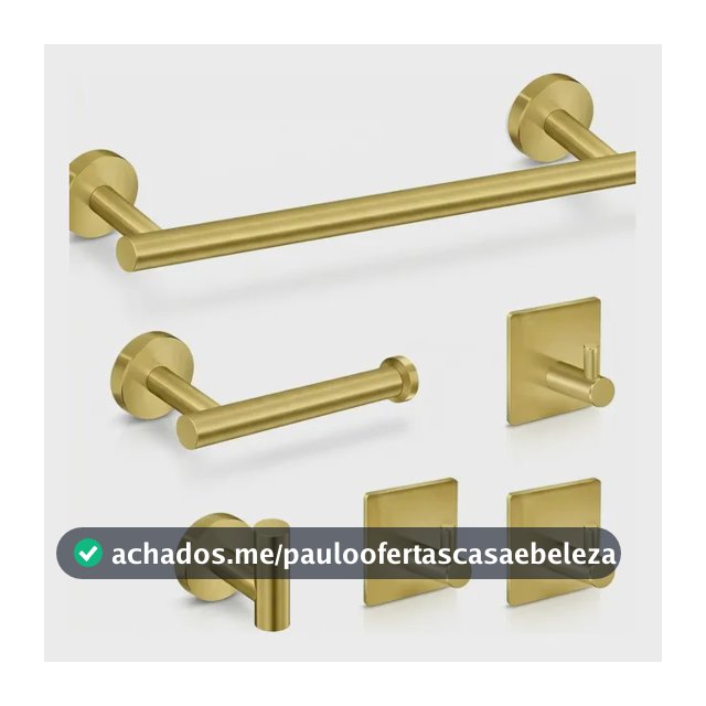 Kit 6 Peças Banheiro Inox 304 Dourado Luxo Porta Toalha