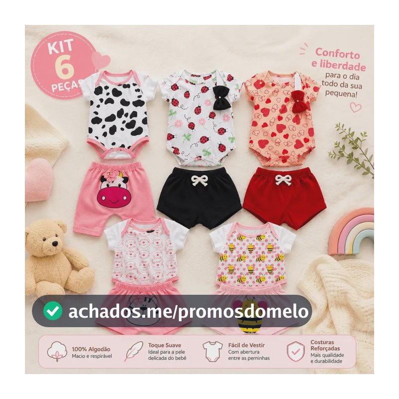Kit 6 Peças Roupa De Bebê 3 Body Estampado Divertido Algodão Animado G (4-6 Meses) Animal Print