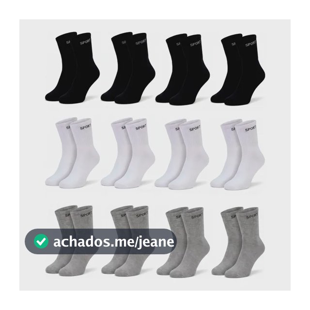 12 Pares Meias Masculina Cano Alto Grossa Algodão Oferta