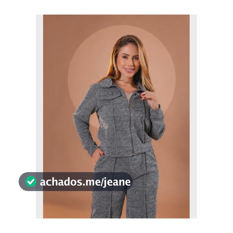 Conjunto Feminino Inverno Calça Com Bolso Casaco Blusa Gg Cinza