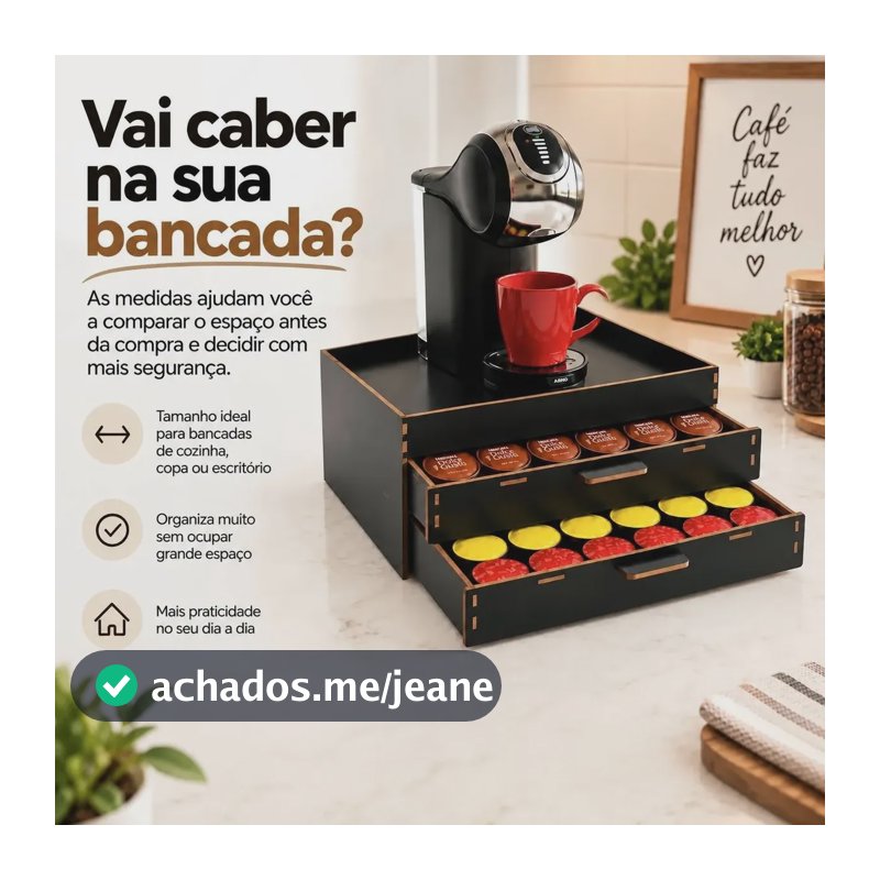 Organizador Porta Cápsulas 48 Unidades 2 Gavetas Mdf Preto Preto