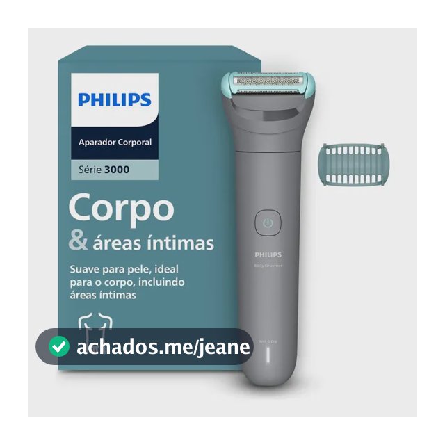 Máquina de Raspar Pelos Philips Body Groomer Série 3000 | Aparador Corporal e Região Íntima | Seco e Molhado | 80 Min Sem Fio