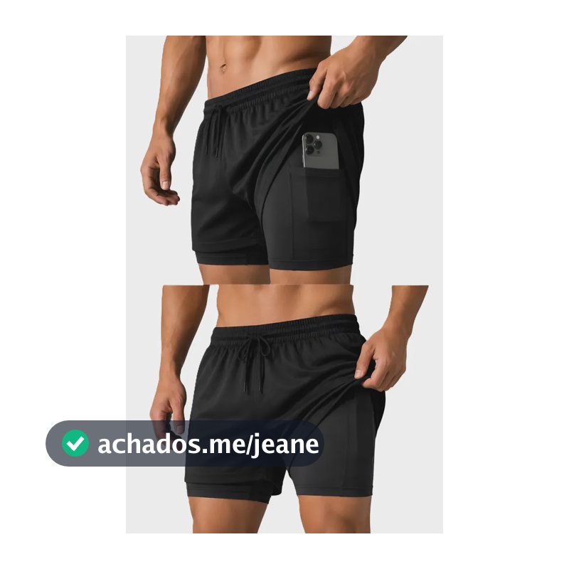 Bermuda 2 Em 1 Masculina Compressão Short Dry Fit Academia Preto G