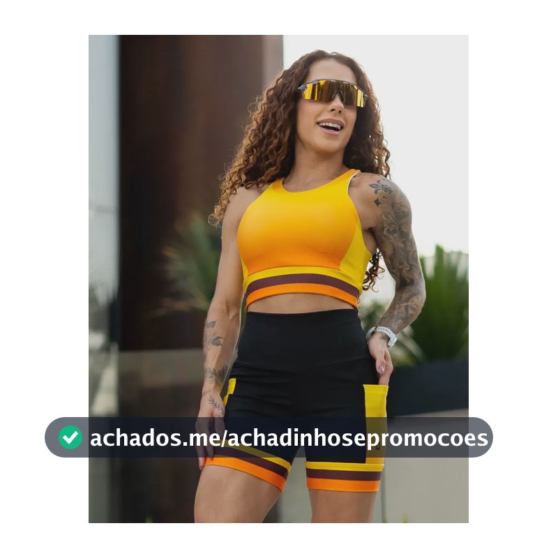 Conjunto Corrida Shorts Com Bolsos Cropped Alta Sustentação Laranja Energy Liso G