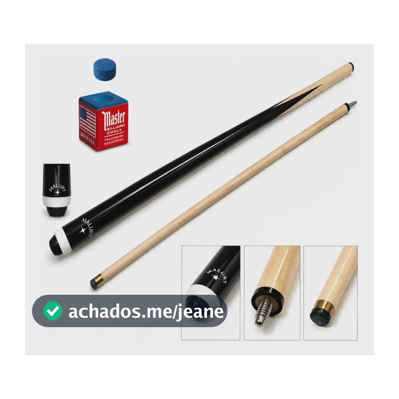 Taco Sinuca Profissional Malurt Garfado 1,45m Madeira Maple Preto Garfado